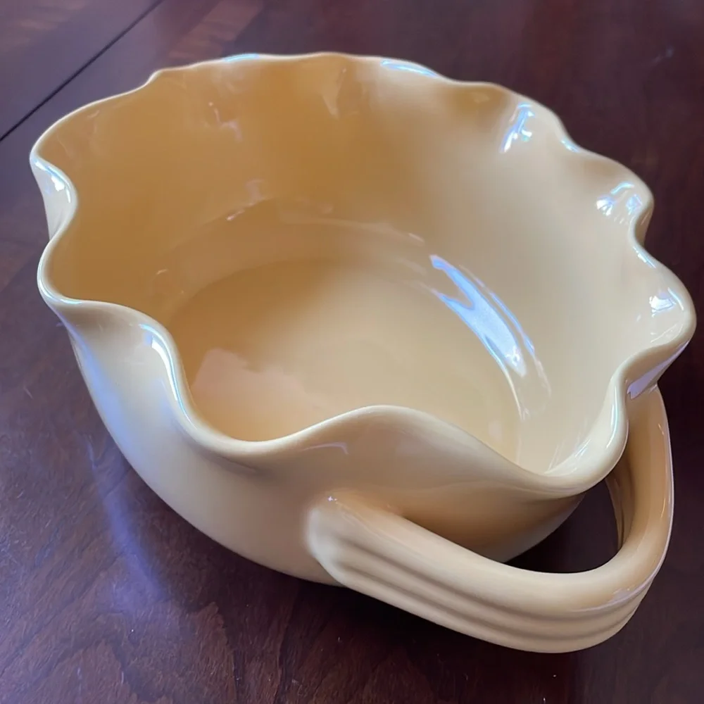 Crate & Barrel yellow ruffled edge bowl dish with handles